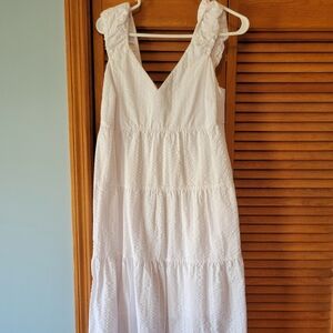 Old Navy White Ruffled Strap Tiered Maxi Dress — Textured Eyelet